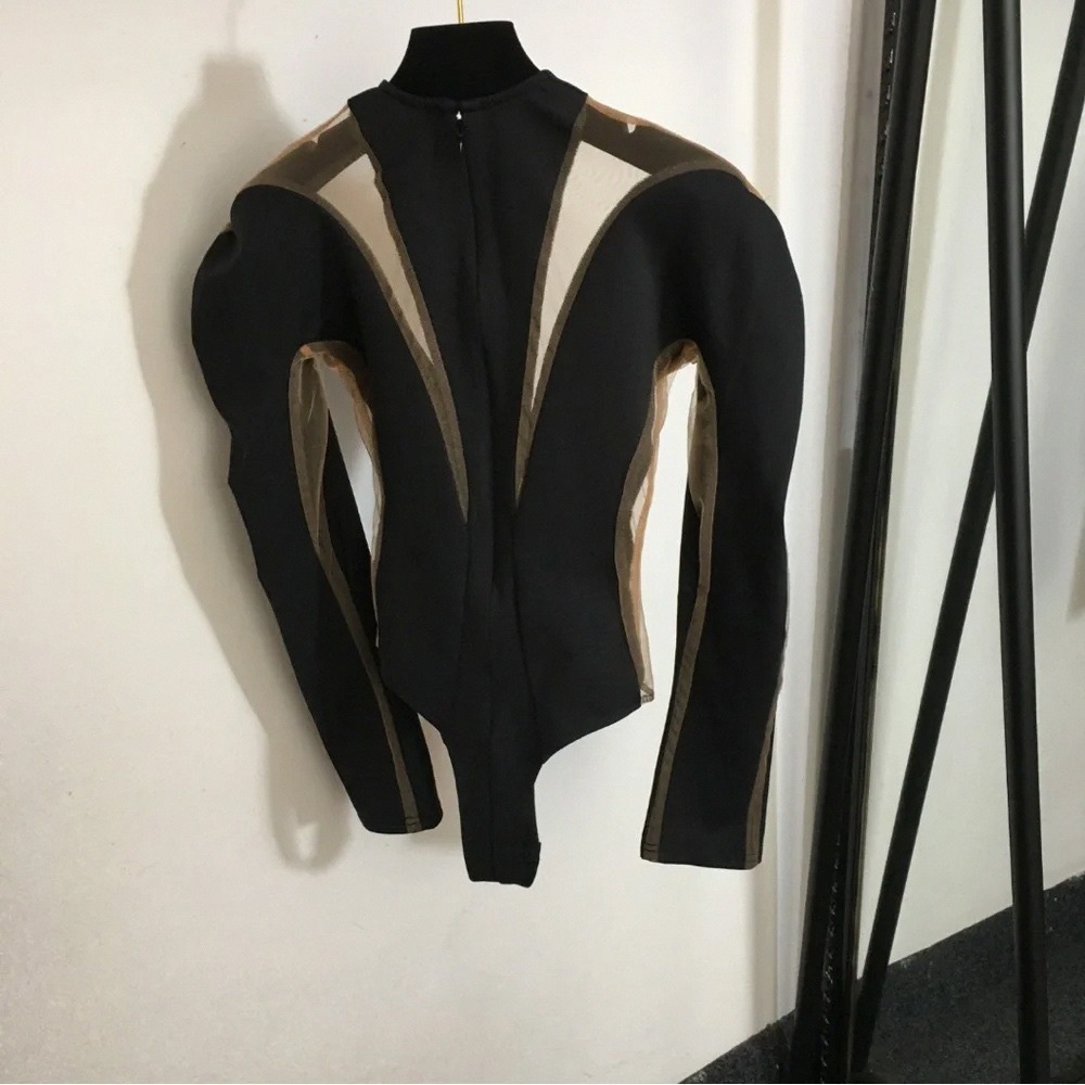 Mugler Sheer Mesh Cutout Bodysuit Black Long Sleeve - Picture 2 of 8